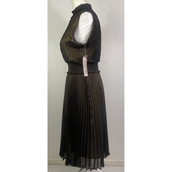 Nanette Nanette Lepore Accordion Pleated Midi Dress Size 4 Black Gold Cocktail - Picture 3 of 16